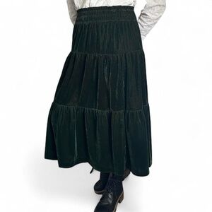 Rachel Zoe Dark Green Velvet Tiered Maxi Skirt